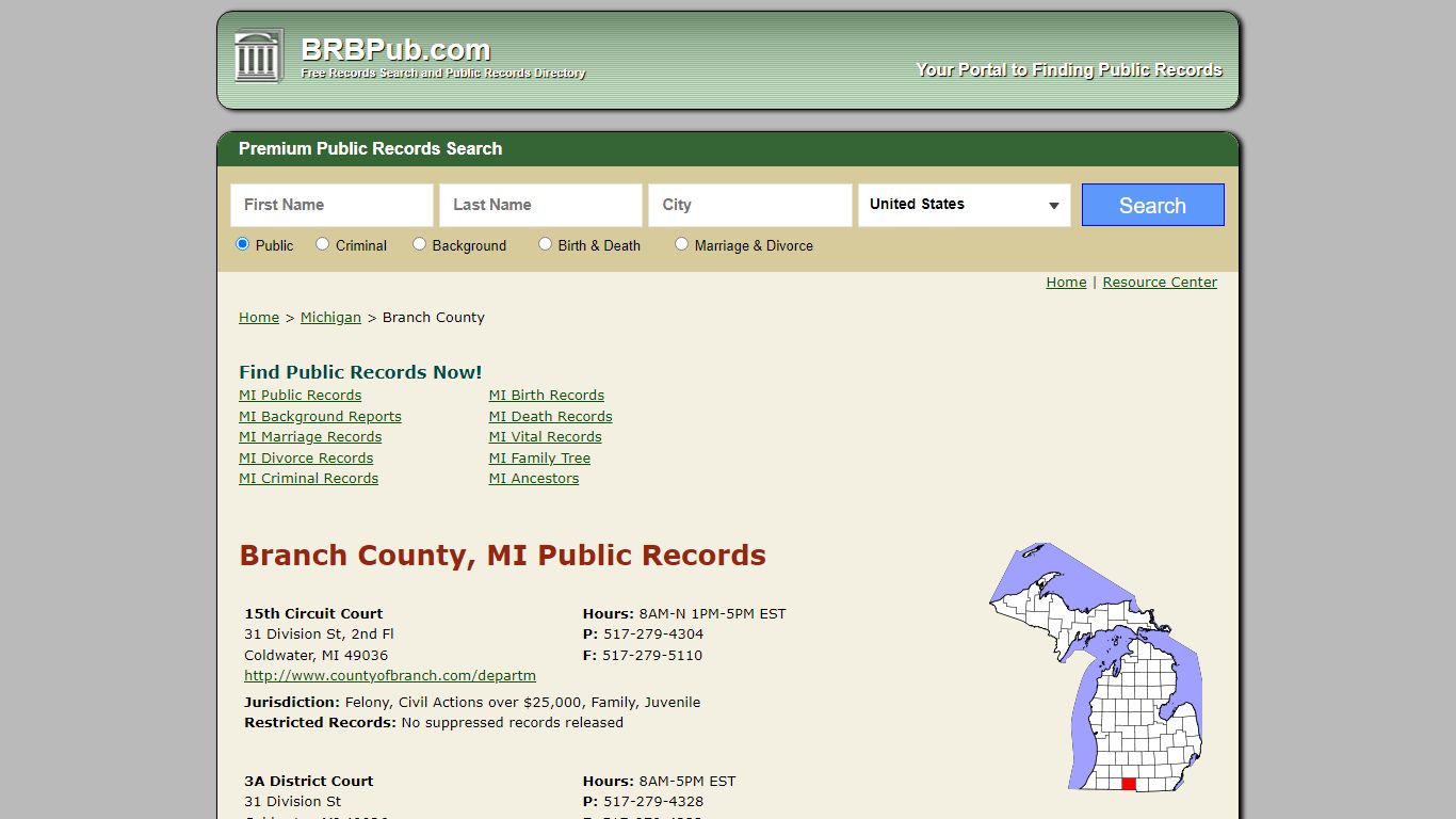 Branch County Public Records | Search Michigan Government ...