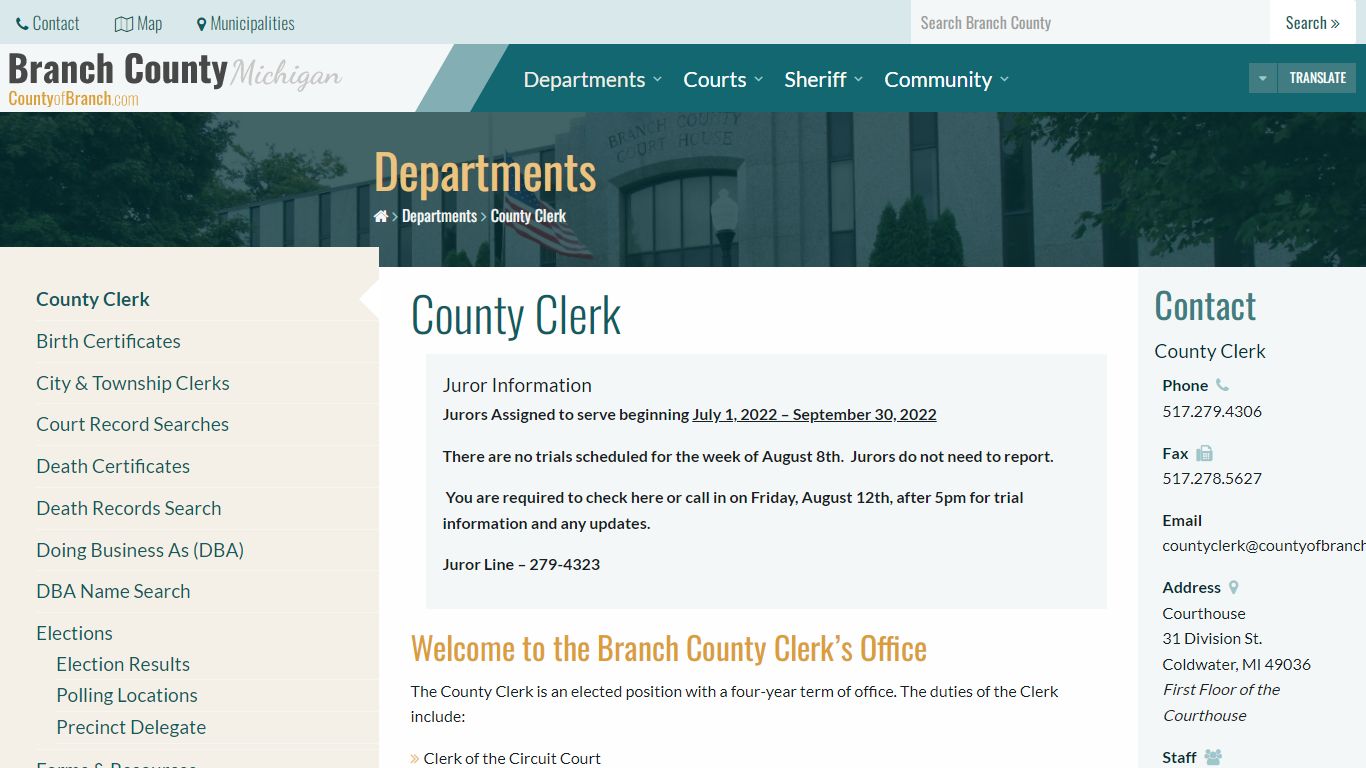 County Clerk – Branch County, Michigan