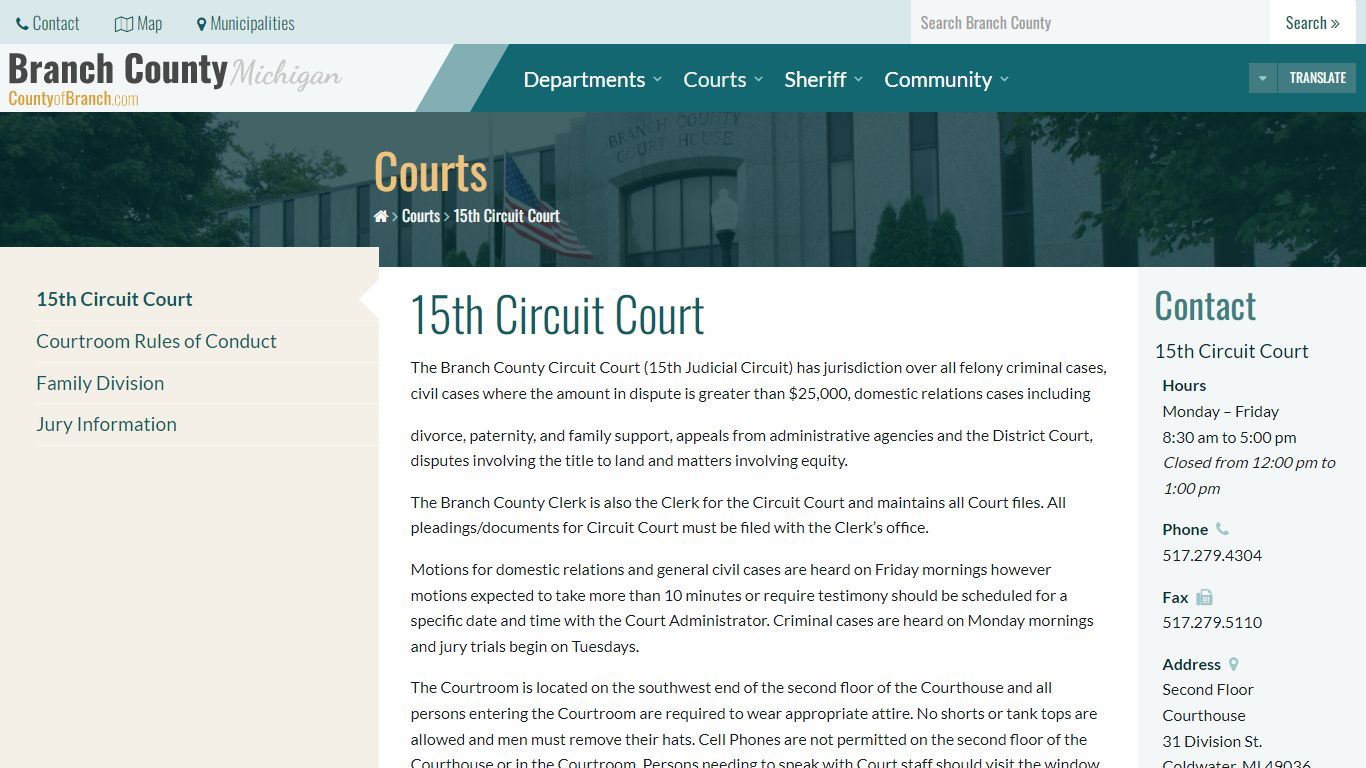 15th Circuit Court – Branch County, Michigan